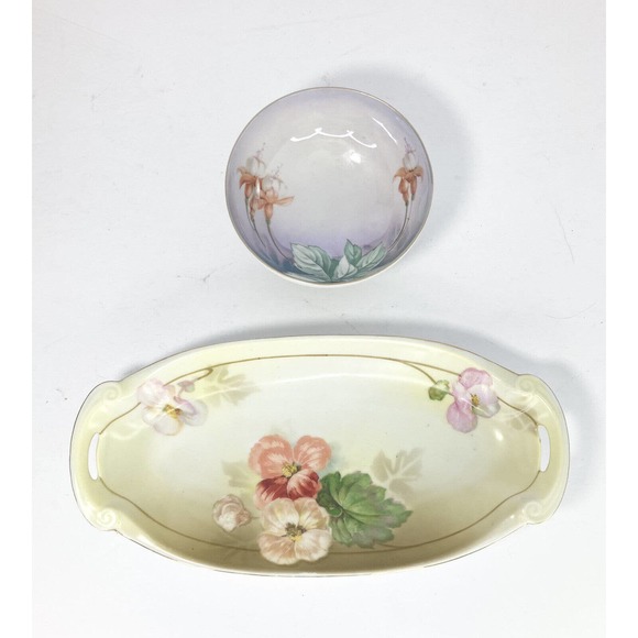 Set of 2 RS Prussia & Germany Trinket Round 4.5” & Oblong 10.5” Bowls VTG Floral - Picture 1 of 10
